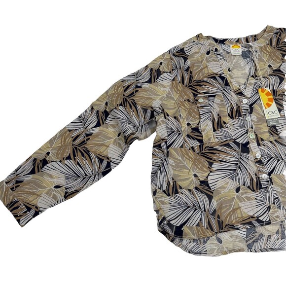 C&C California Women's Mandarin Collar Long Sleeve Shirt‎ Button Up Roll Tab New - Picture 4 of 12